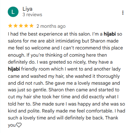 Client review of private room hairdresser Chinatown Birmingham 2